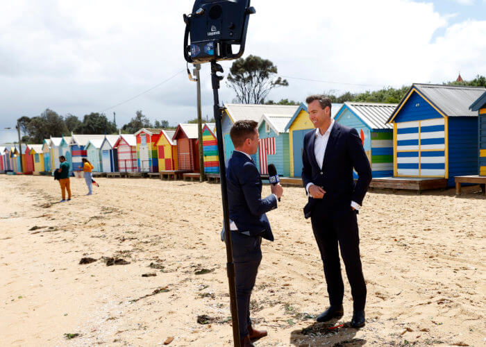 Grant Hackett speaks to media during the Fina World Swimming Championships (25m) Media Launch at the Brighton Beach Boxes, BRIGHTON, VICTORIA, AUSTRALIA. (Photo by Con Chronis/Swimming Australia)
