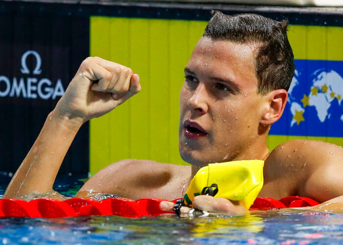 Mitch LARKIN of Australia jubilates after winning in the men's 100m Backstroke Final during the 13th Fina World Short Course Swimming Championships held at the WFCU Centre in Windsor, Ontario, Canada, Wednesday, Dec. 7, 2016. (Photo by Patrick B. Kraemer / MAGICPBK)