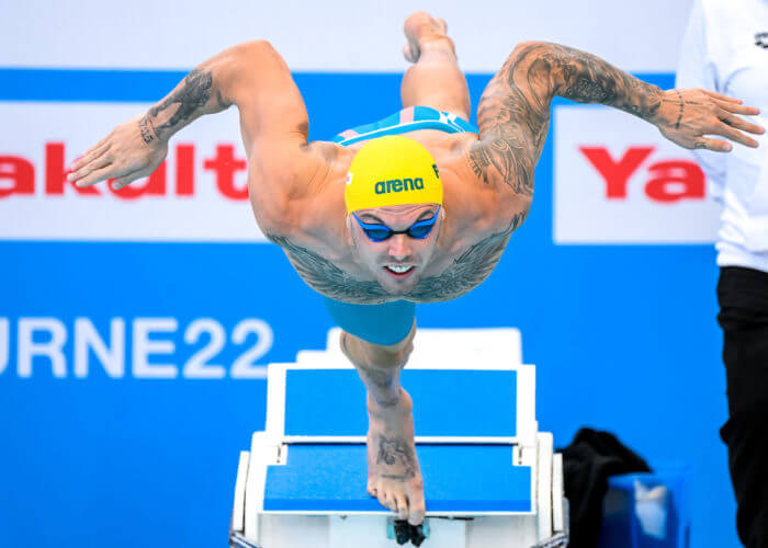 Kyle Chalmers of Australia competes in the 100m Freestyle Men Heats during the FINA Swimming Short Course World Championships at the Melbourne Sports and Aquatic Centre in Melbourne, Australia, December 14th, 2022. Photo Giorgio Scala / Deepbluemedia / Insidefoto