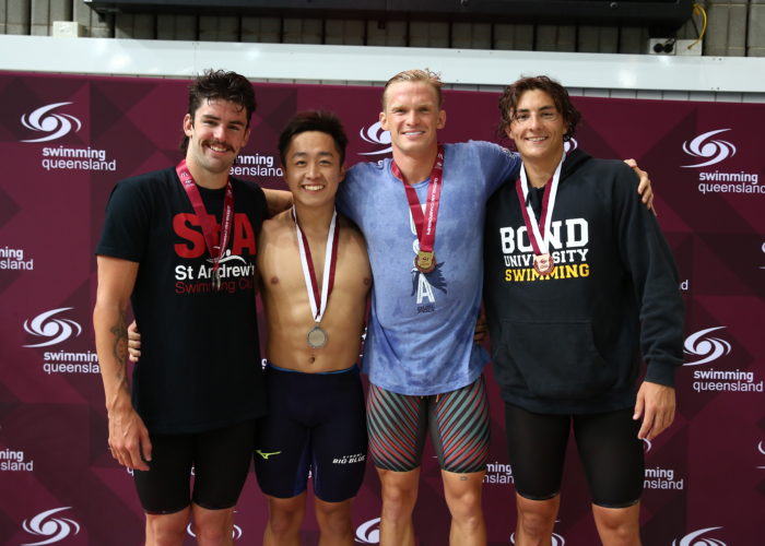 QLD STATES 22 Jack Carr, Kosuke Tsukamoto, Cody Simpson and Ben Armbruster M 100 fly podium