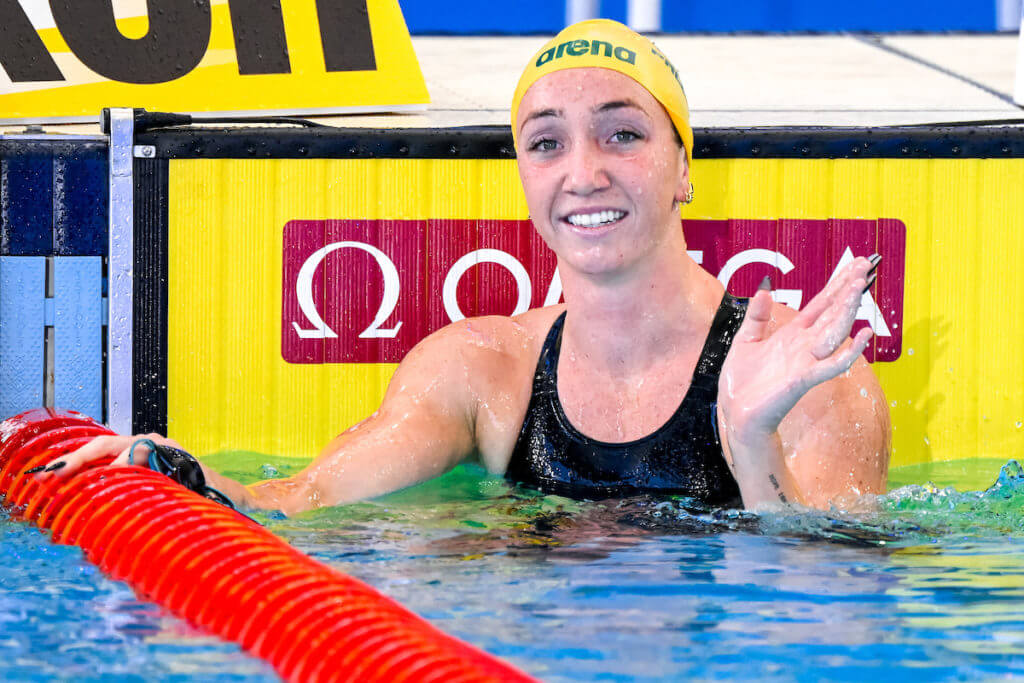 Lani Pallister of Australia reacts after winning the gold medal in the 400m Freestyle Women Final during the FINA Swimming Short Course World Championships at the Melbourne Sports and Aquatic Centre in Melbourne, Australia, December 13th, 2022. Photo Giorgio Scala / Deepbluemedia / Insidefoto