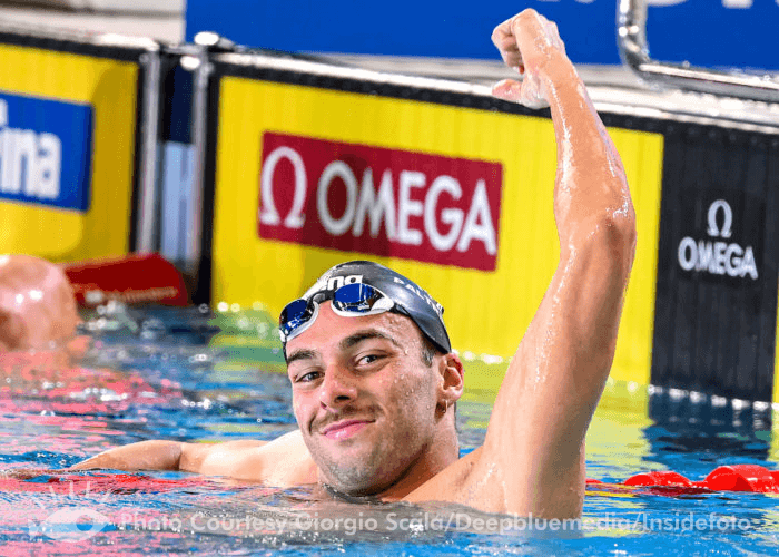 Gregorio Paltrinieri of Italy celebrates after winning the gold medal in the 1500m Freestyle Men Final during the FINA Swimming Short Course World Championships at the Melbourne Sports and Aquatic Centre in Melbourne, Australia, December 13th, 2022. Photo Giorgio Scala / Deepbluemedia / Insidefoto