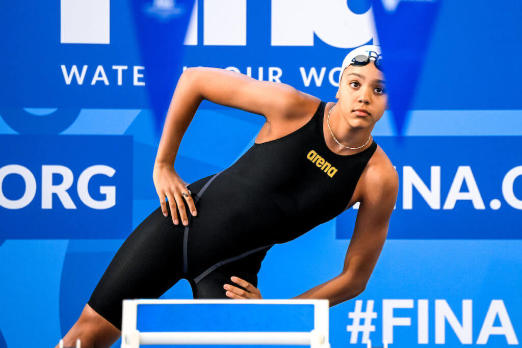 Mary-Ambre Moluh of France prepares to compete in the 50m Backstroke Women Semifinal during the FINA Swimming Short Course World Championships at the Melbourne Sports and Aquatic Centre in Melbourne, Australia, December 15th, 2022. Photo Giorgio Scala / Deepbluemedia / Insidefoto