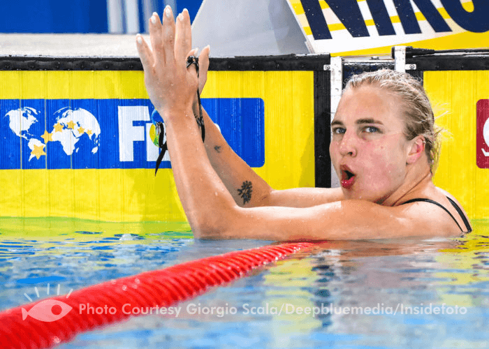 Ruta Meilutyte of Lithuania reacts after compete in the 100m Breaststroke Women Final during the FINA Swimming Short Course World Championships at the Melbourne Sports and Aquatic Centre in Melbourne, Australia, December 15th, 2022. Ruta Meilutyte was disqualified after placed second. Photo Giorgio Scala / Deepbluemedia / Insidefoto