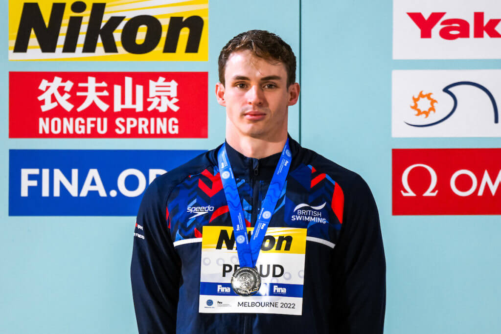 Benjamin Proud of Great Britain stands with the silver medal after compete in the 50m Freestyle Men Final during the FINA Swimming Short Course World Championships at the Melbourne Sports and Aquatic Centre in Melbourne, Australia, December 17th, 2022. Photo Giorgio Scala / Deepbluemedia / Insidefoto