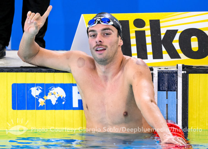 Gregorio Paltrinieri of Italy celebrates after winning the gold medal in the 800m Freestyle Men Final during the FINA Swimming Short Course World Championships at the Melbourne Sports and Aquatic Centre in Melbourne, Australia, December 17th, 2022. Photo Giorgio Scala / Deepbluemedia / Insidefoto