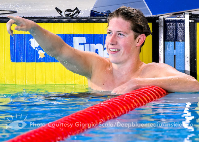 Henrik Christiansen of Norway celebrates after winning the silver medal in the 800m Freestyle Men Final during the FINA Swimming Short Course World Championships at the Melbourne Sports and Aquatic Centre in Melbourne, Australia, December 17th, 2022. Photo Giorgio Scala / Deepbluemedia / Insidefoto