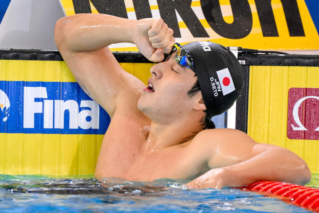 Daiya Seto of Japan celebrates after winning the gold medal in the 400m Individual Medley Men Final during the FINA Swimming Short Course World Championships at the Melbourne Sports and Aquatic Centre in Melbourne, Australia, December 17th, 2022. Photo Giorgio Scala / Deepbluemedia / Insidefoto