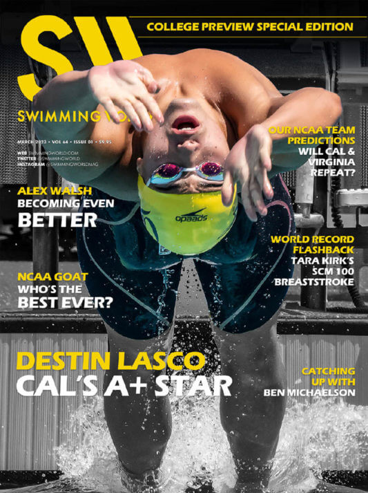 Swimming World March 2023 - Destin Lasco - Cal's A+ Star - COVER