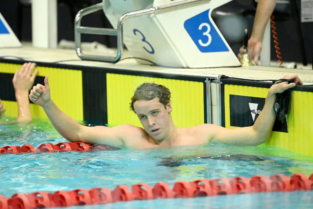 2023 AUS World Trials Day 5 Sam Short 1500m free thumbs up