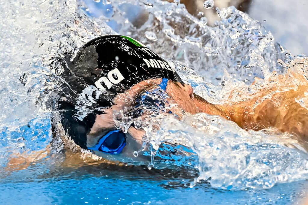 Alessandro Miressi of Italy competes in the 4x100m Freestyle Mixed Relay Final during the 20th World Aquatics Championships at the Marine Messe Hall A in Fukuoka (Japan), July 29th, 2023.
