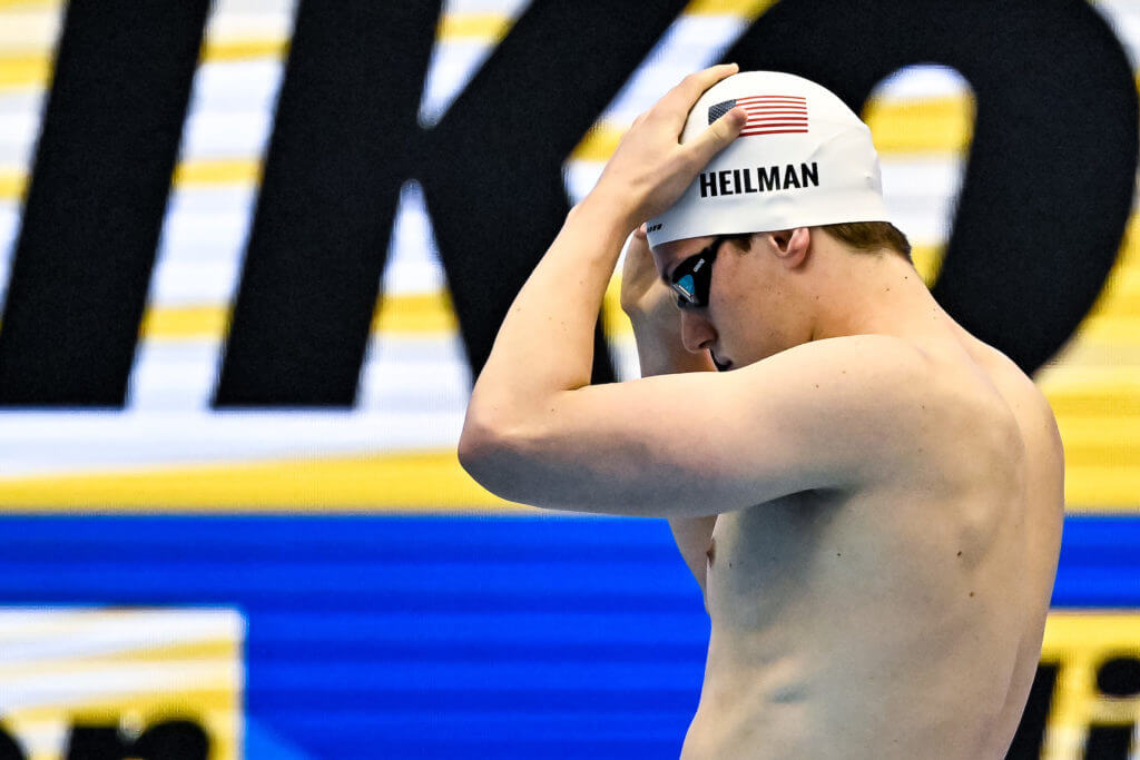 Thomas Heilman of the United States of America prepares to compete in the 100m Butterfly Men Heats during the 20th World Aquatics Championships at the Marine Messe Hall A in Fukuoka (Japan), July 28th, 2023.