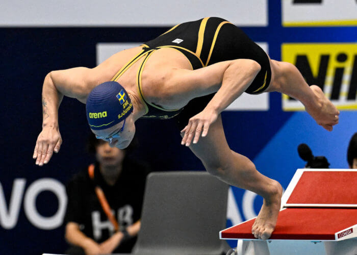 Sarah Sjostrom of Sweden competes in the 50m Freestyle Women semifinal during the 20th World Aquatics Championships at the Marine Messe Hall A in Fukuoka (Japan), July 29th, 2023. Sarah Sjostrom placed first with a new world record.