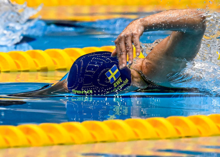 Sarah Sjostrom of Sweden competes in the 50m Freestyle Women semifinal during the 20th World Aquatics Championships at the Marine Messe Hall A in Fukuoka (Japan), July 29th, 2023. Sarah Sjostrom placed first with a new world record.