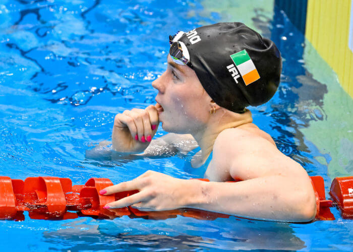 Ellen Walshe of Ireland reacts after competing in the 200m Individual Medley Women Semifinal during the 20th World Aquatics Championships at the Marine Messe Hall A in Fukuoka (Japan), July 23rd, 2023.