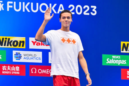 David Popovici of Romania receives the Athlete of the Year award during the 20th World Aquatics Championships at the Marine Messe Hall A in Fukuoka (Japan), July 23rd, 2023.