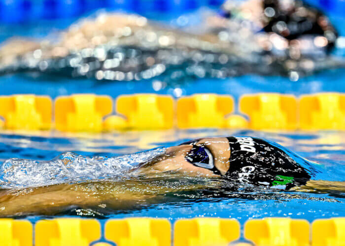 Thomas Ceccon of Italy competes in the 100m Backstroke Men Final during the 20th World Aquatics Championships at the Marine Messe Hall A in Fukuoka (Japan), July 25th, 2023.