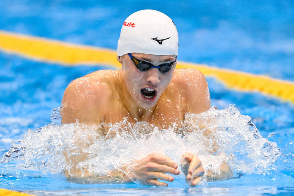 Carson Foster of the United States of America competes in the 200m Individual Medley Men Heats during the 20th World Aquatics Championships at the Marine Messe Hall A in Fukuoka (Japan), July 26th, 2023.