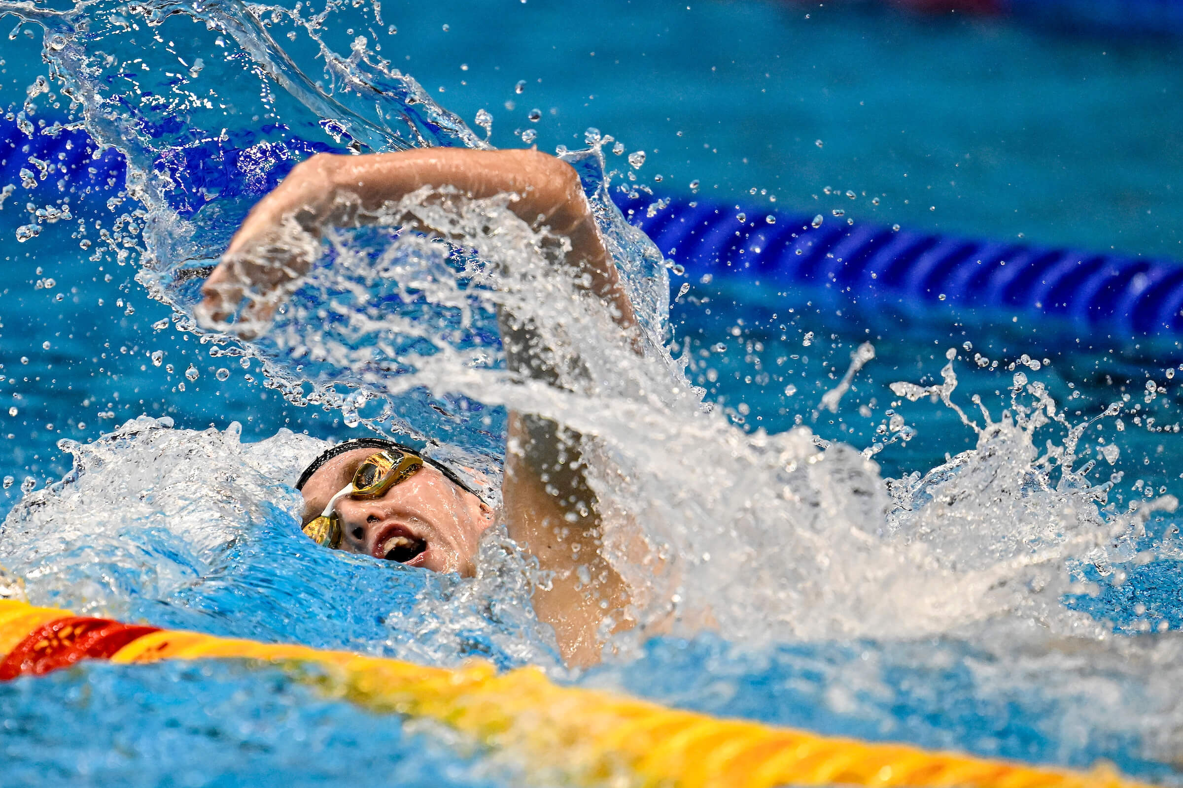 Daniel Wiffen of Ireland competes in the 800m Freestyle Men Final during the 20th World Aquatics Championships at the Marine Messe Hall A in Fukuoka (Japan), July 26rd, 2023. Daniel Wiffen placed 4th with the new european record.