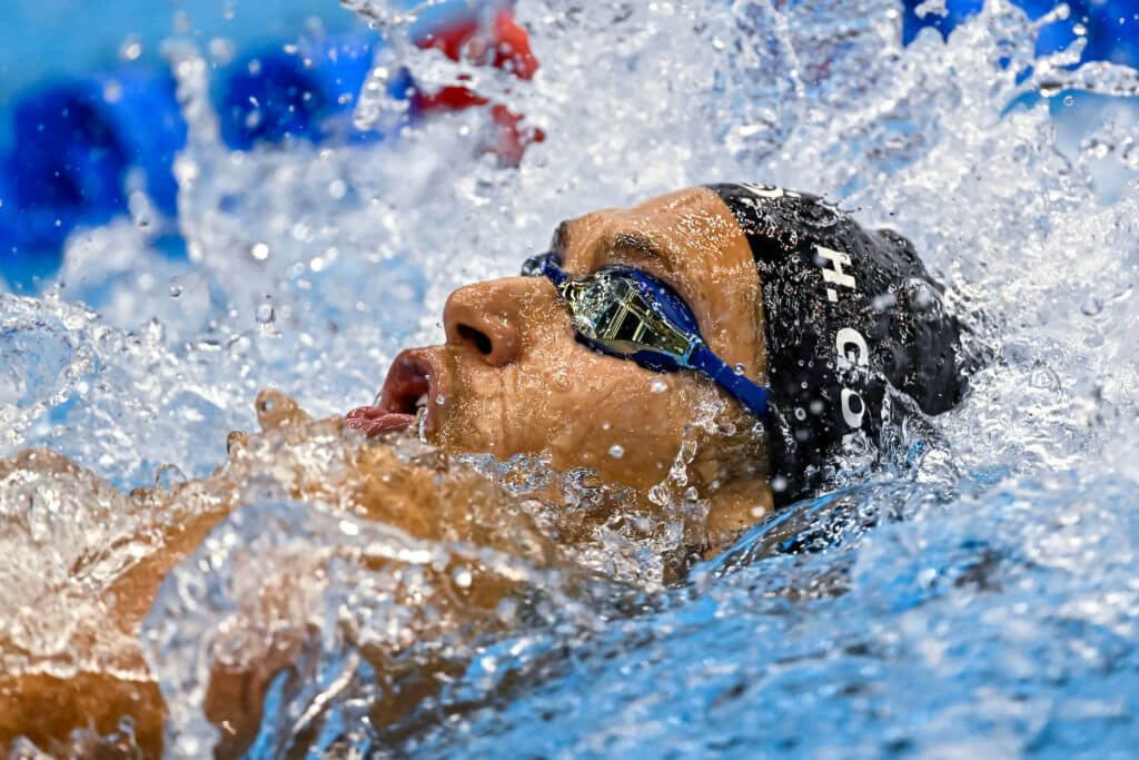 Hugo Gonzalez de Oliveira of Spain competes in the 200m Backstroke Men Final during the 20th World Aquatics Championships at the Marine Messe Hall A in Fukuoka (Japan), July 28th, 2023.