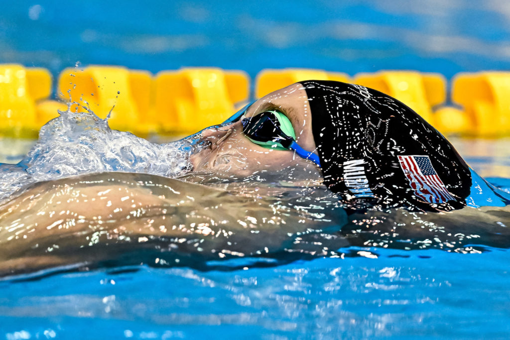 Ryan Murphy of the United States of America competes in the 200m Backstroke Men Final with a New World Record during the 20th World Aquatics Championships at the Marine Messe Hall A in Fukuoka (Japan), July 28th, 2023.