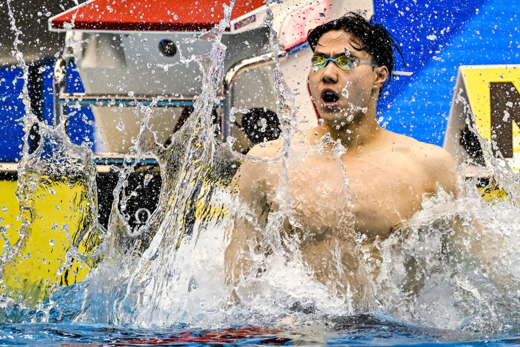 Haiyang Qin of China celebrates after winning the gold medal in the 200m Breaststroke Men Final with a New World Record during the 20th World Aquatics Championships at the Marine Messe Hall A in Fukuoka (Japan), July 28th, 2023.