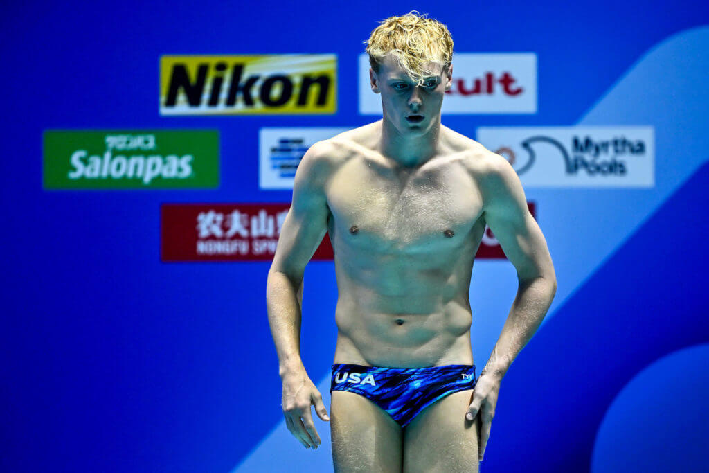 Jack Ryan of United States of America competes in the 1m Men's Springboard Preliminary during the 20th World Aquatics Championships at the Fukuoka Prefectural Pool in Fukuoka (Japan), July 14th, 2023.