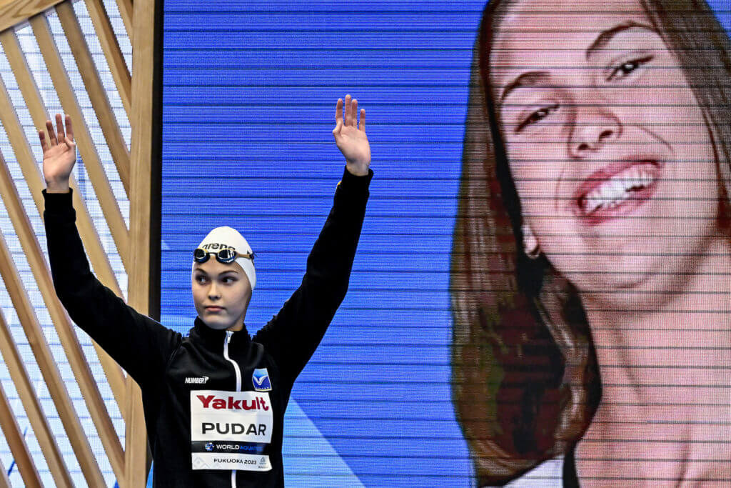 Lana Pudar of Bosnia Herzegovina prepares to compete in the Women's Butterfly 100m Semifinal during the 20th World Aquatics Championships at the Marine Messe Hall A in Fukuoka (Japan), July 23rd, 2023.