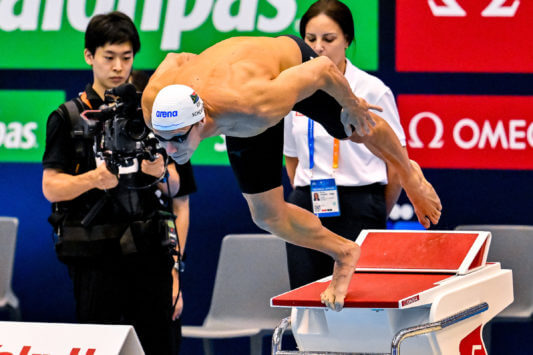 Roland Schoeman of South Africa competes in the 50m Butterfly Men Heats during the 20th World Aquatics Championships at the Marine Messe Hall A in Fukuoka (Japan), July 23rd, 2023.