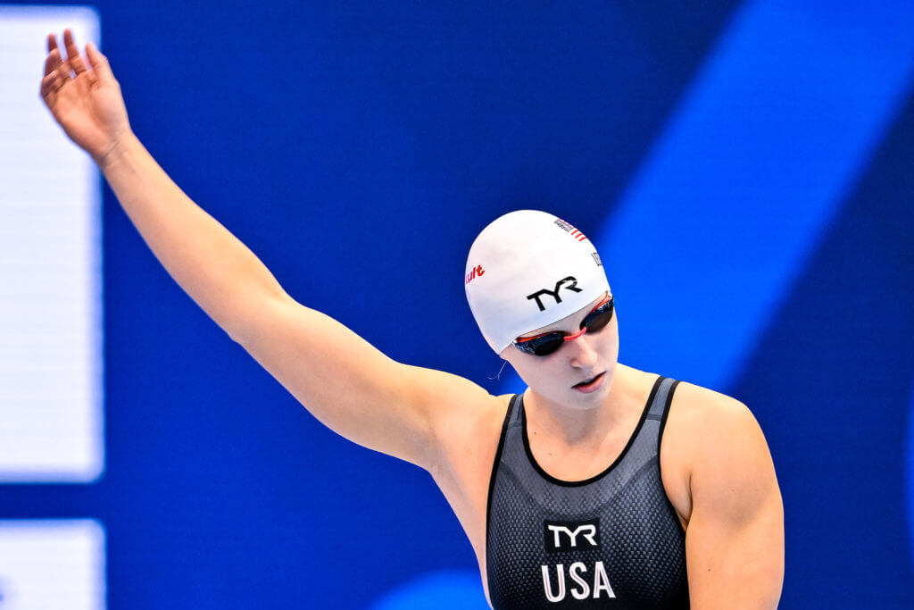 Katie Ledecky of United States of America prepares to compete in the 400m Freestyle Women Heats during the 20th World Aquatics Championships at the Marine Messe Hall A in Fukuoka (Japan), July 23rd, 2023.