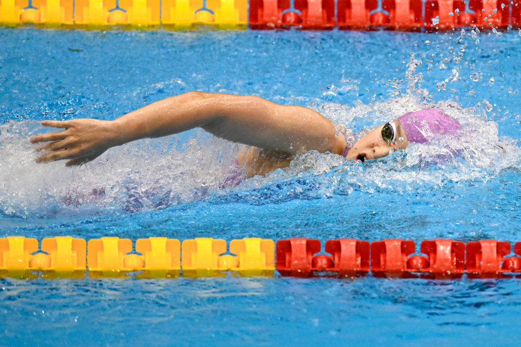 Yiting Yu of China competes in the 200m Individual Medley Women Heats during the 20th World Aquatics Championships at the Marine Messe Hall A in Fukuoka (Japan), July 23rd, 2023. Kaylee Mckeown placed 2nd. Yiting Yu placed 5th.