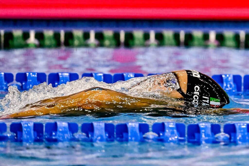 Thomas Ceccon of Italy competes in the 100m Backstroke Men Semifinal during the 20th World Aquatics Championships at the Marine Messe Hall A in Fukuoka (Japan), July 24th, 2023.