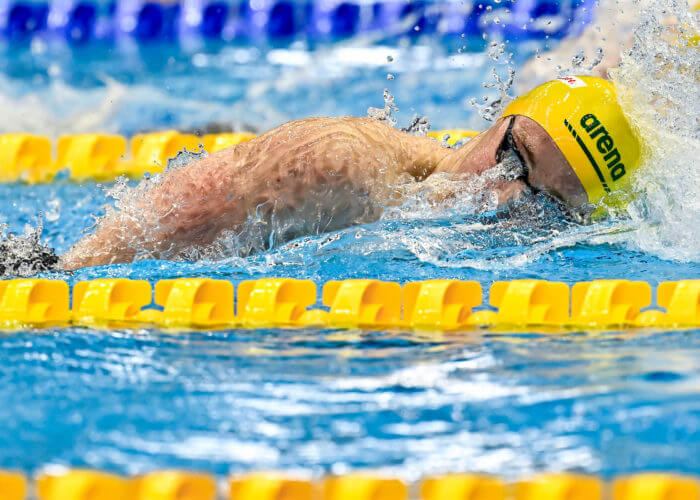 Samuel Short of Australia competes in the Men's Freestyle 1500m Heats during the 20th World Aquatics Championships at the Marine Messe Hall A in Fukuoka (Japan), July 25th, 2023.