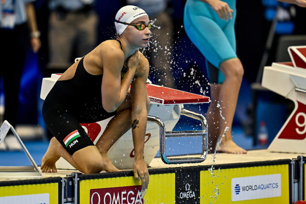 Ajna Kesely of Hungary prepares to compete in the Women's Freestyle 200m Heats during the 20th World Aquatics Championships at the Marine Messe Hall A in Fukuoka (Japan), July 25th, 2023.