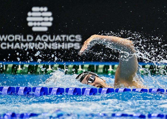 Victoria Catterson of Ireland competes in the Women's Freestyle 200m Heats during the 20th World Aquatics Championships at the Marine Messe Hall A in Fukuoka (Japan), July 25th, 2023.