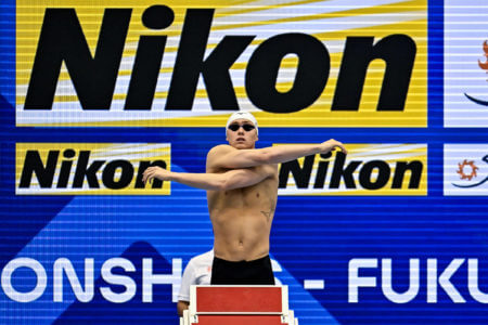 Carson Foster of United States of America prepares to compete in the Men's Butterfly 200m Heats during the 20th World Aquatics Championships at the Marine Messe Hall A in Fukuoka (Japan), July 25th, 2023.