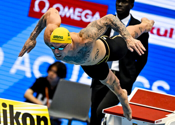 Kyle Chalmers of Australia competes in the 100m Freestyle Men Final during the 20th World Aquatics Championships at the Marine Messe Hall A in Fukuoka (Japan), July 27th, 2023.