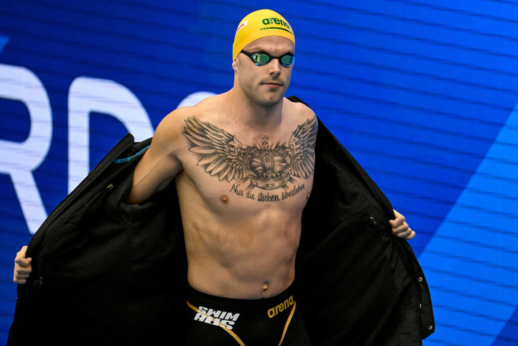 Kyle Chalmers of Australia prepares to compete in the 100m Freestyle Men Final during the 20th World Aquatics Championships at the Marine Messe Hall A in Fukuoka (Japan), July 27rd, 2023.