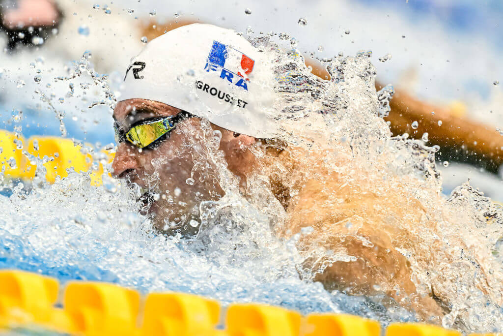Maxime Grousset of France competes in the 100m Butterfly Men Final during the 20th World Aquatics Championships at the Marine Messe Hall A in Fukuoka (Japan), July 29th, 2023.
