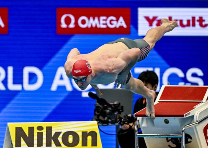 Tom Dean of Great Britain competes in the Men's Freestyle 200m Heats during the 20th World Aquatics Championships at the Marine Messe Hall A in Fukuoka (Japan), July 24th, 2023.