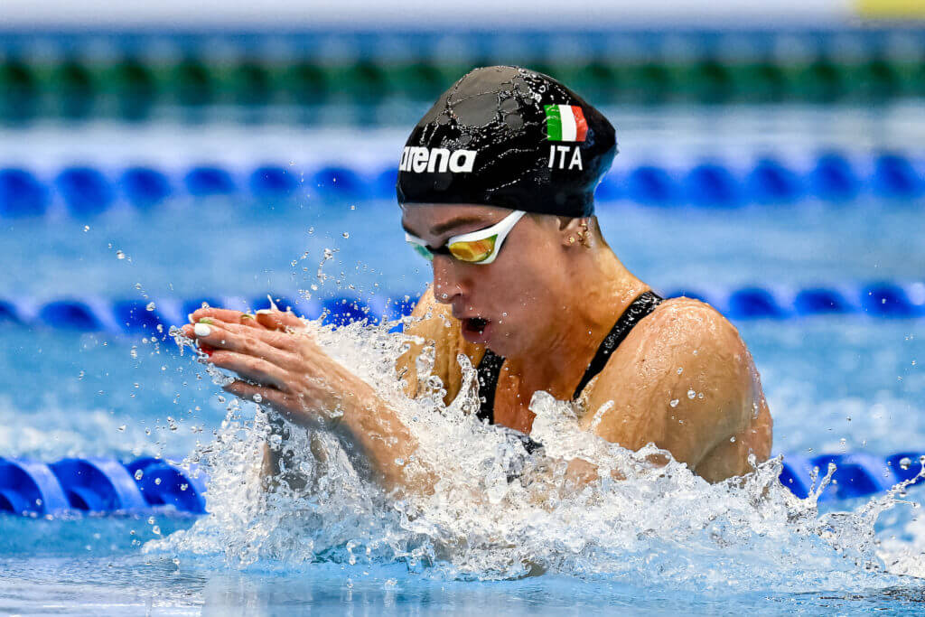 Lisa Angiolini of Italy competes in the 100m Breaststroke Women Semifinal during the 20th World Aquatics Championships at the Marine Messe Hall A in Fukuoka (Japan), July 24th, 2023.