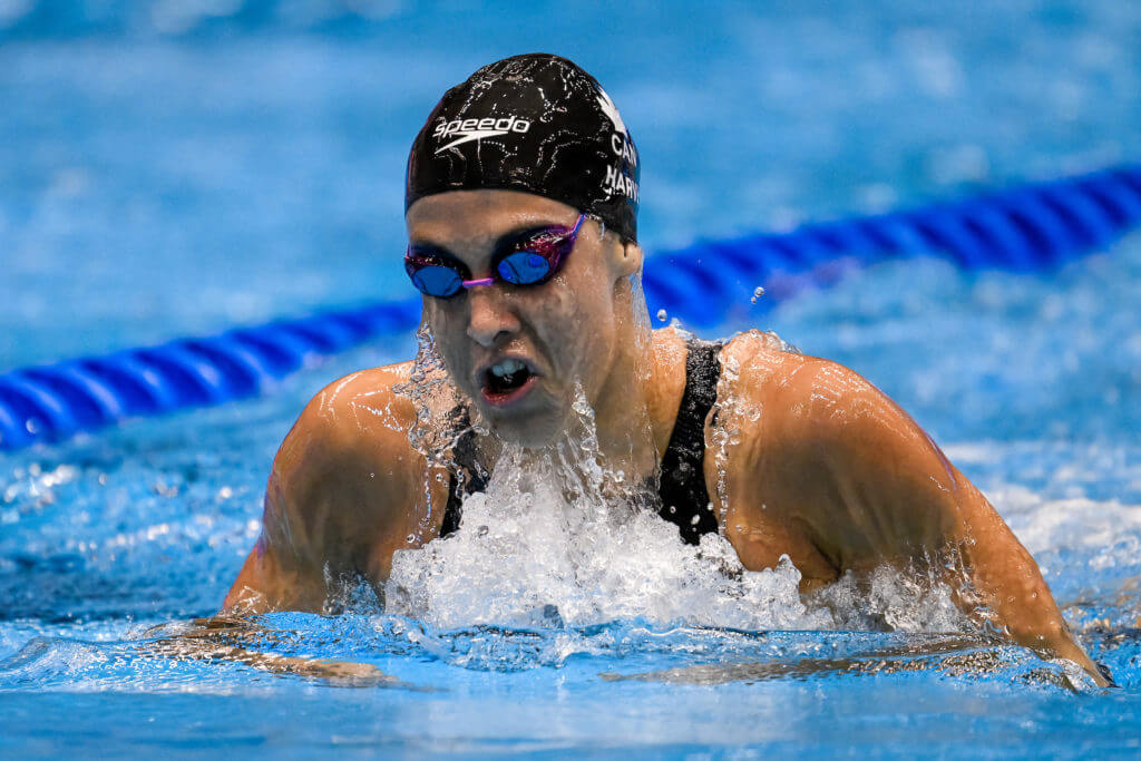 Mary-Sophie Harvey of Canada competes in the 200m Individual Medley Women Heats during the 20th World Aquatics Championships at the Marine Messe Hall A in Fukuoka (Japan), July 23rd, 2023.