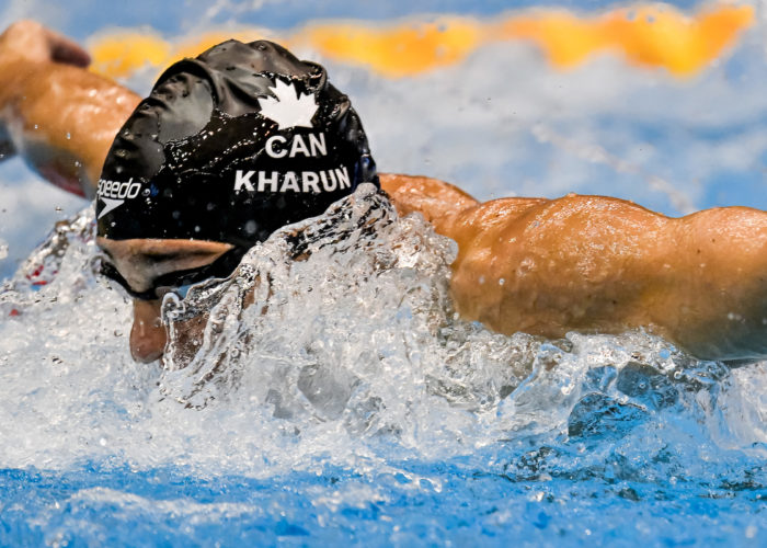 Ilya Kharun of Canada competes in the 200m Butterfly Men Heats during the 20th World Aquatics Championships at the Marine Messe Hall A in Fukuoka (Japan), July 25th, 2023.