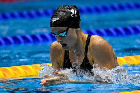 Summer Mcintosh of Canada competes in the 400m Individual Medley Women Final during the 20th World Aquatics Championships at the Marine Messe Hall A in Fukuoka (Japan), July 30th, 2023. Summer Mcintosh placed first winning the gold medal.