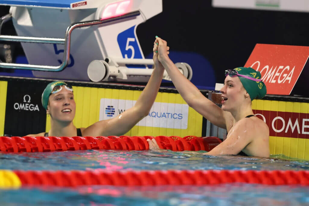 Womens 100m freestyle Milla Jansen 2nd (L) and Olivia Wunsch 1st