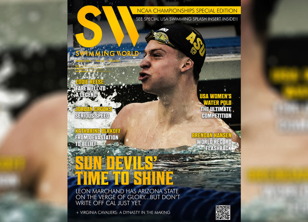 Swimming World March 2024 Special Digital Edition Cover Image Featuring Arizona Sun Devils' Leon Marchand