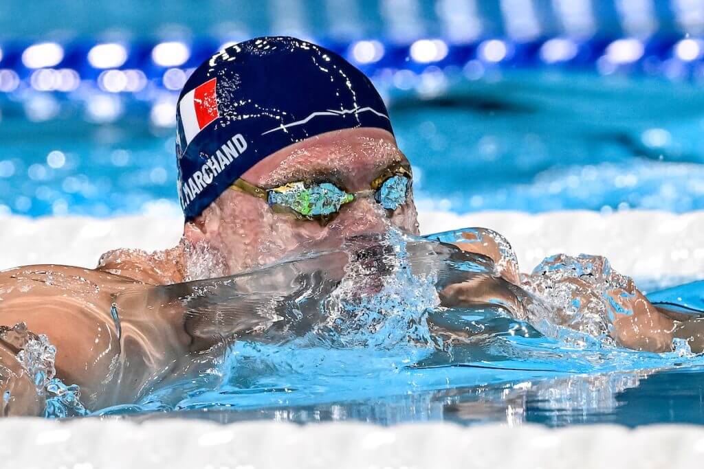 Leon Marchand of France competes in the swimming 200m Breaststroke Men Final during the Paris 2024 Olympic Games at La Defense Arena in Paris (France), July 31, 2024.