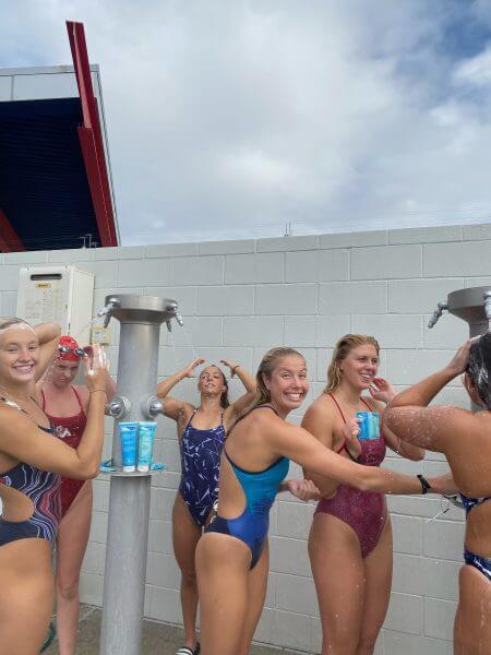 TRISWIM chlorine removal shampoo on pool deck