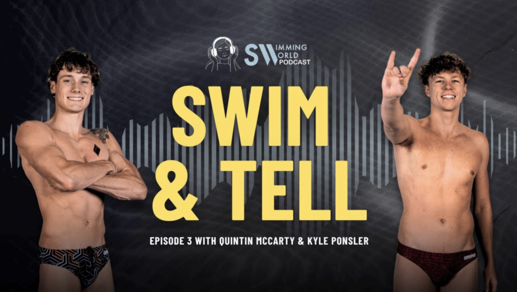 NC State swimmers Quintin McCarty and Kyle Ponsler on cover of Swim & Tell Podcast